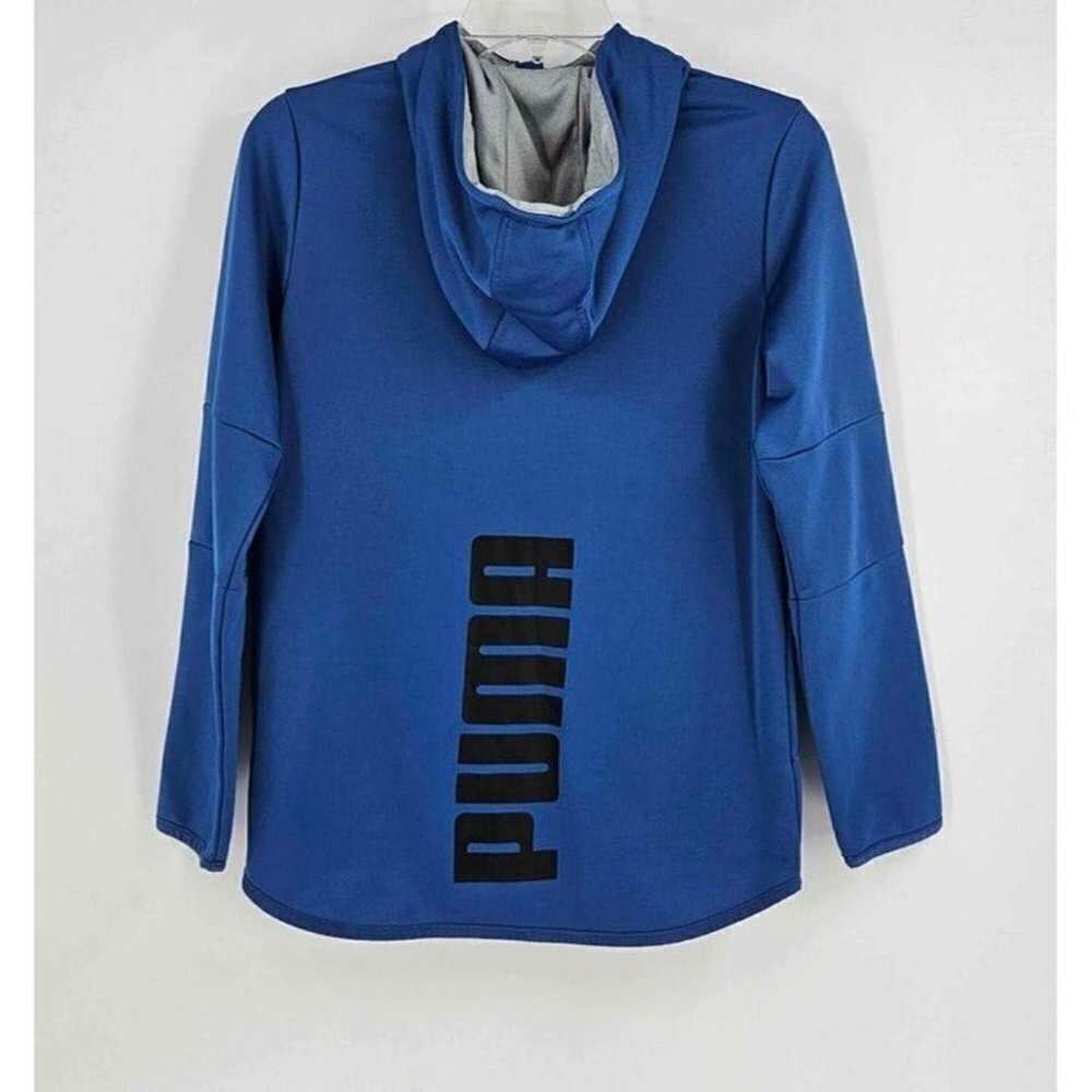 Puma Girls Athletic Hooded Full Zip Jacket Front Small Logo Back Lg Spellout M